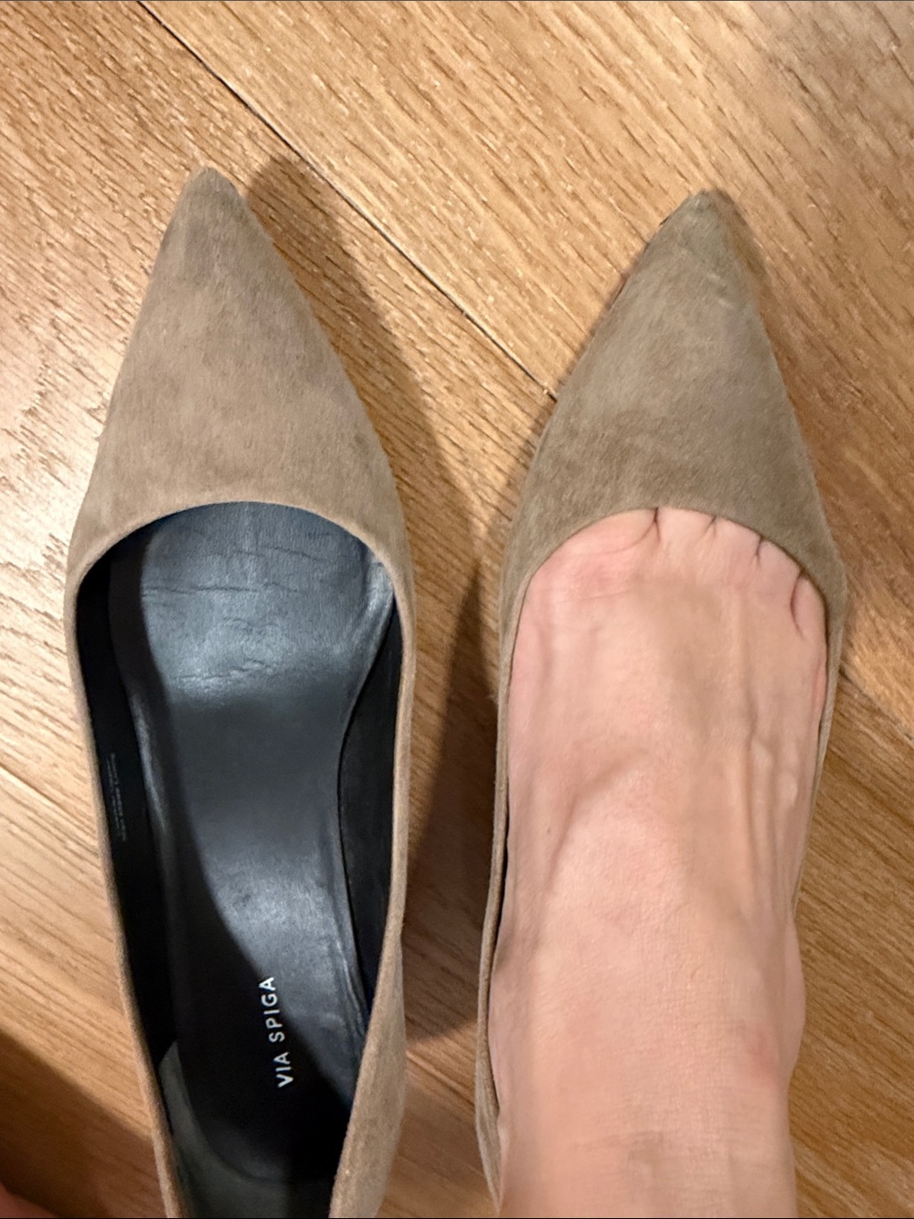 Via Spiga Taupe Suede Pointed-Toe Flats